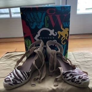 C Wonder Espadrille leopard Lace up Wedge Heels